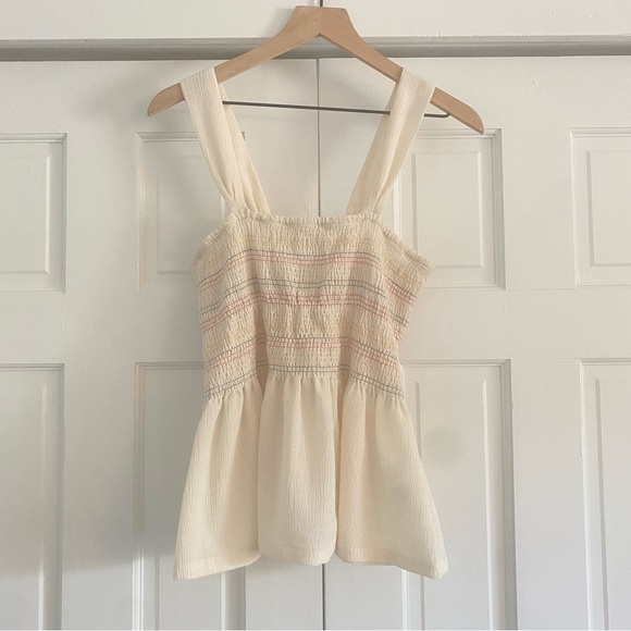 Madewell Ivory Smocked Tank Top - Picture 1 of 4